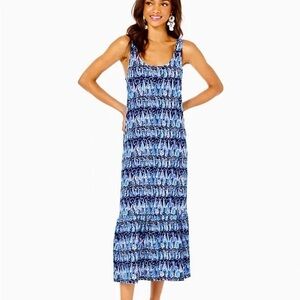EUC Lilly Pulitzer Martins Low Tide Navy Sails And Stripes Midi Dress